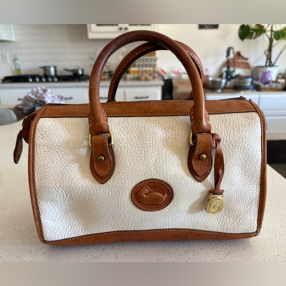 Dooney & Bourke Handbags - Dooney & Bourke Cream Pebbled Leather Satchel with Brown Trim